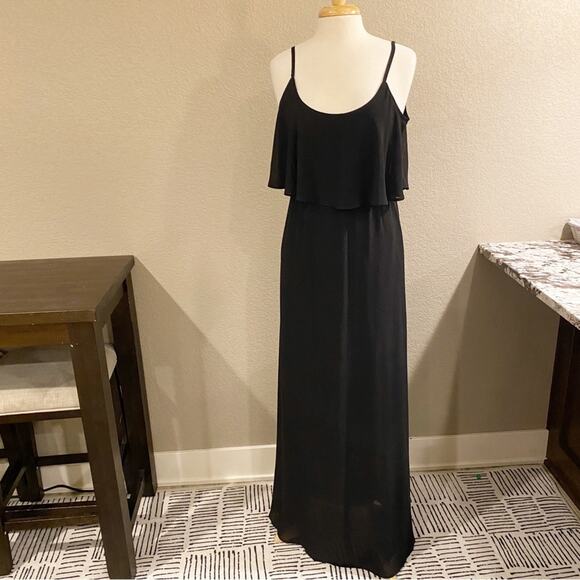 Show Me Your MuMu Caitlin Ruffle Maxi Dress Large Black Chiffon - Picture 2 of 5